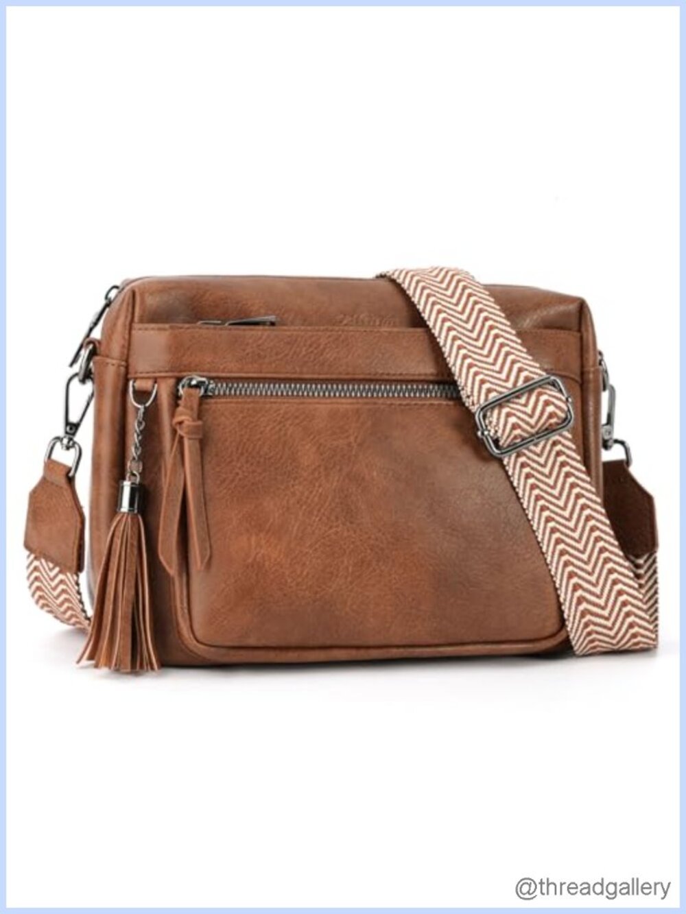 Vegan Leather Crossbody Bag Multi Pocket Tassel Shoulder Purse